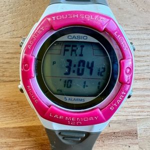 Casio tough solar ladies pink and gray digital sports watch